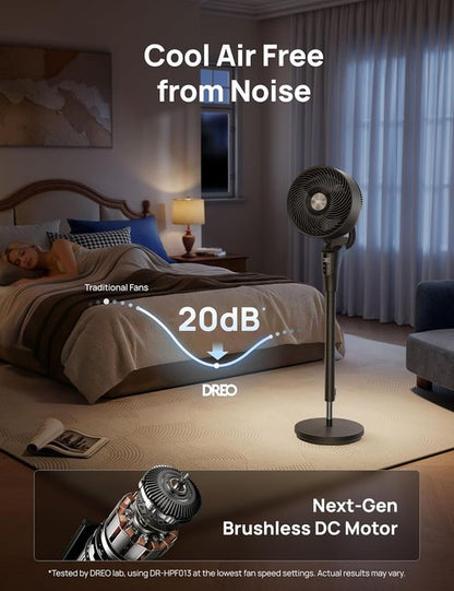 DREO Quiet Oscillating Fan - 90ft Airflow, 20dB Noise Level, Adjustable Height 38-42'' | 8+ Speed Modes