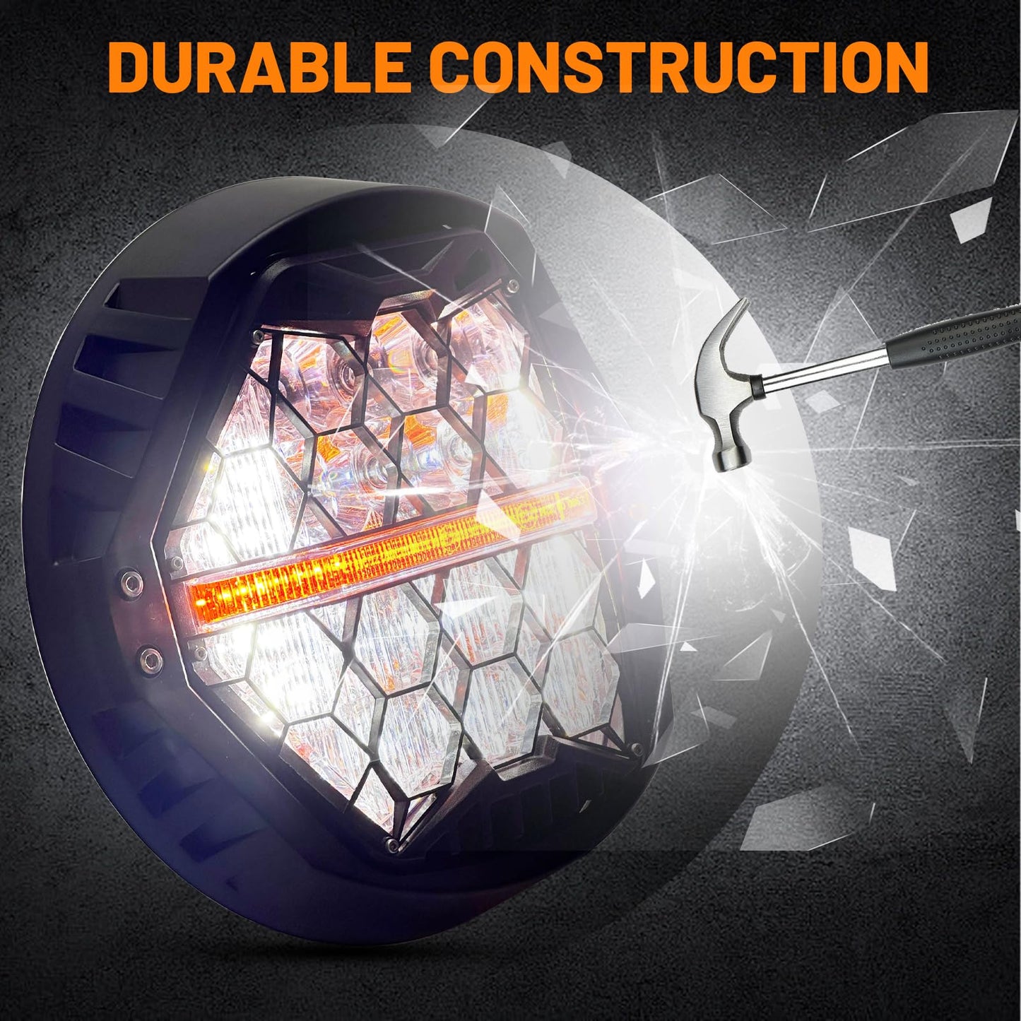 bamotop 120W 7'' Motorcycles LED Headlight With Amber DRL Hi/Lo Beam Headlamp for Harley Davidson Touring Street Glide 2014-2023 [Plug And Play]