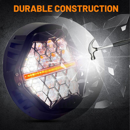 bamotop 120W 7'' Motorcycles LED Headlight With Amber DRL Hi/Lo Beam Headlamp for Harley Davidson Touring Street Glide 2014-2023 [Plug And Play]