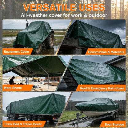 NORSGATEN 22 Mil Heavy Duty Vinyl Tarp,20x30 FT Fully Waterproof Reversible Poly Tarp with Metal Grommets, All-Weather Fade Resistant Outdoor Cover for Equipment, Truck, Roof & Woodpile,Garden Plants