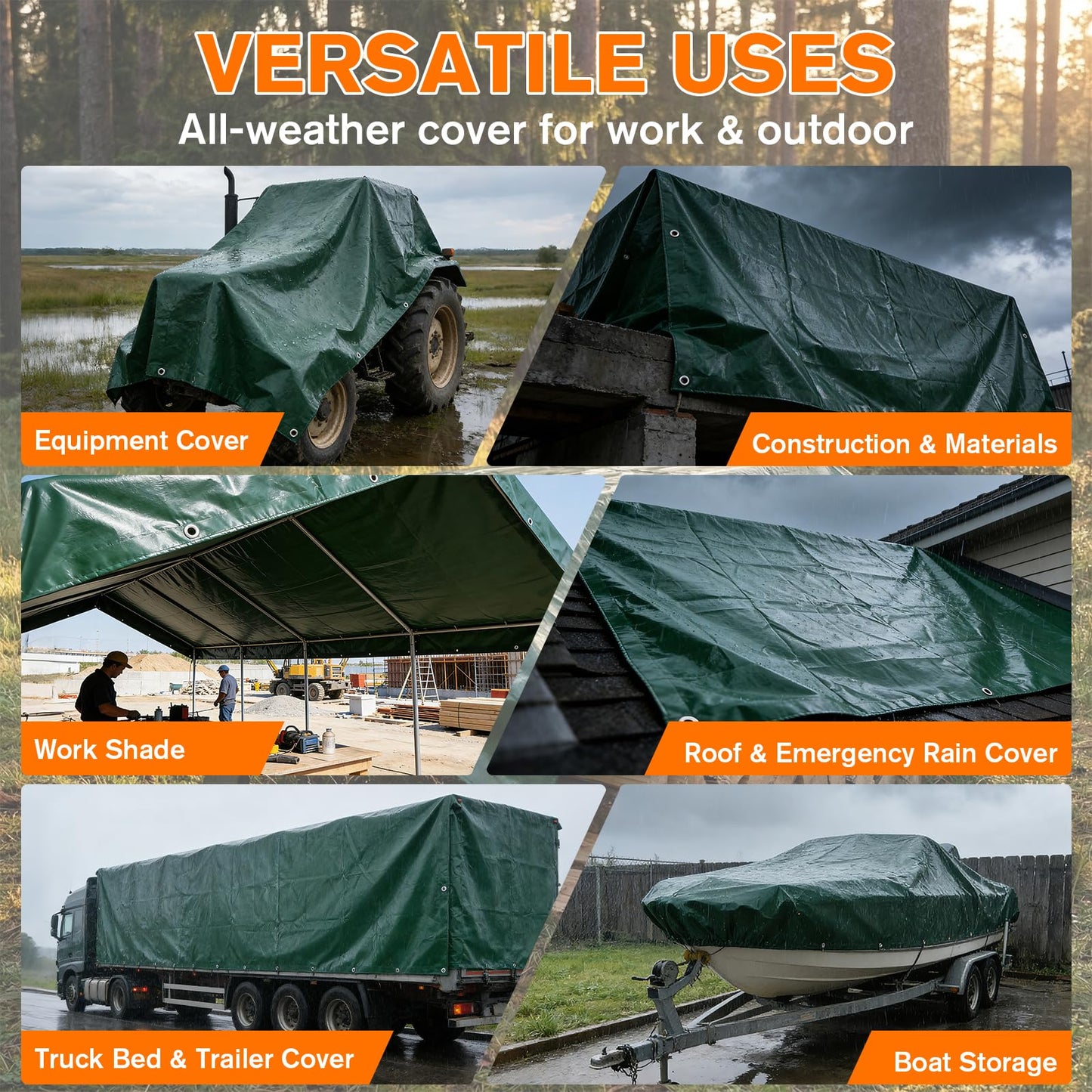 NORSGATEN 22 Mil Heavy Duty Vinyl Tarp,12x20 FT Fully Waterproof Reversible Poly Tarp with Metal Grommets, All-Weather Fade Resistant Outdoor Cover for Equipment, Truck, Roof & Woodpile,Garden Plants