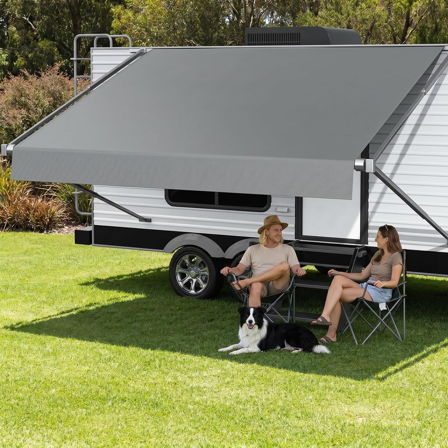 RV Awning Fabric Replacement, Upgraded 19oz Heavy Duty Material, Outdoor Vinyl Canopy for Trailer and Motorhome Awning- 19'(Fabric 18.5'2"), Gray