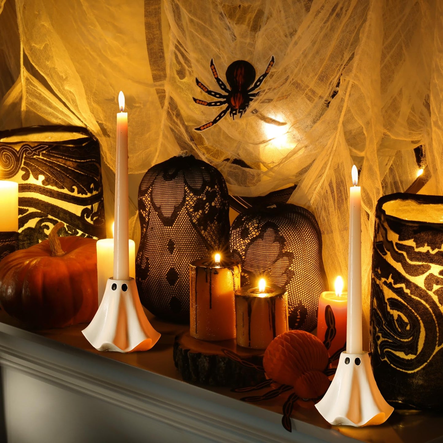 Conelist 2 Pcs Halloween Ghost Candlestick Holders Cute Ghost Shape Candle Stick Holders Ceramic Taper Candle Holder for Halloween Wedding Party Holiday Office Home Decor Gift