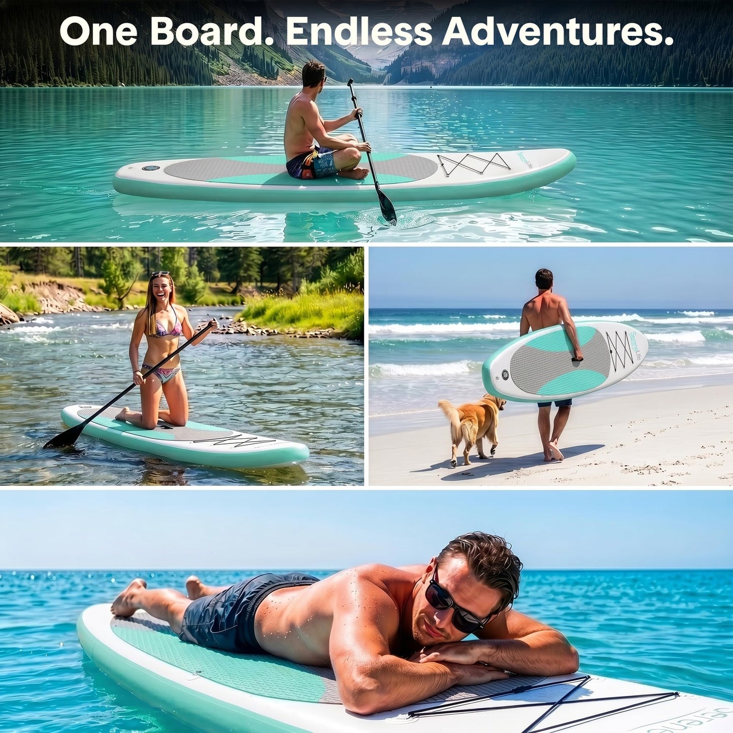 SereneLife 10’ Inflatable Stand Up Paddle Board with Premium SUP Accessories - 32” Wide Stable Design with Non-Slip EVA Deck Pad, for Youth and Adults, 350 lbs. Capacity