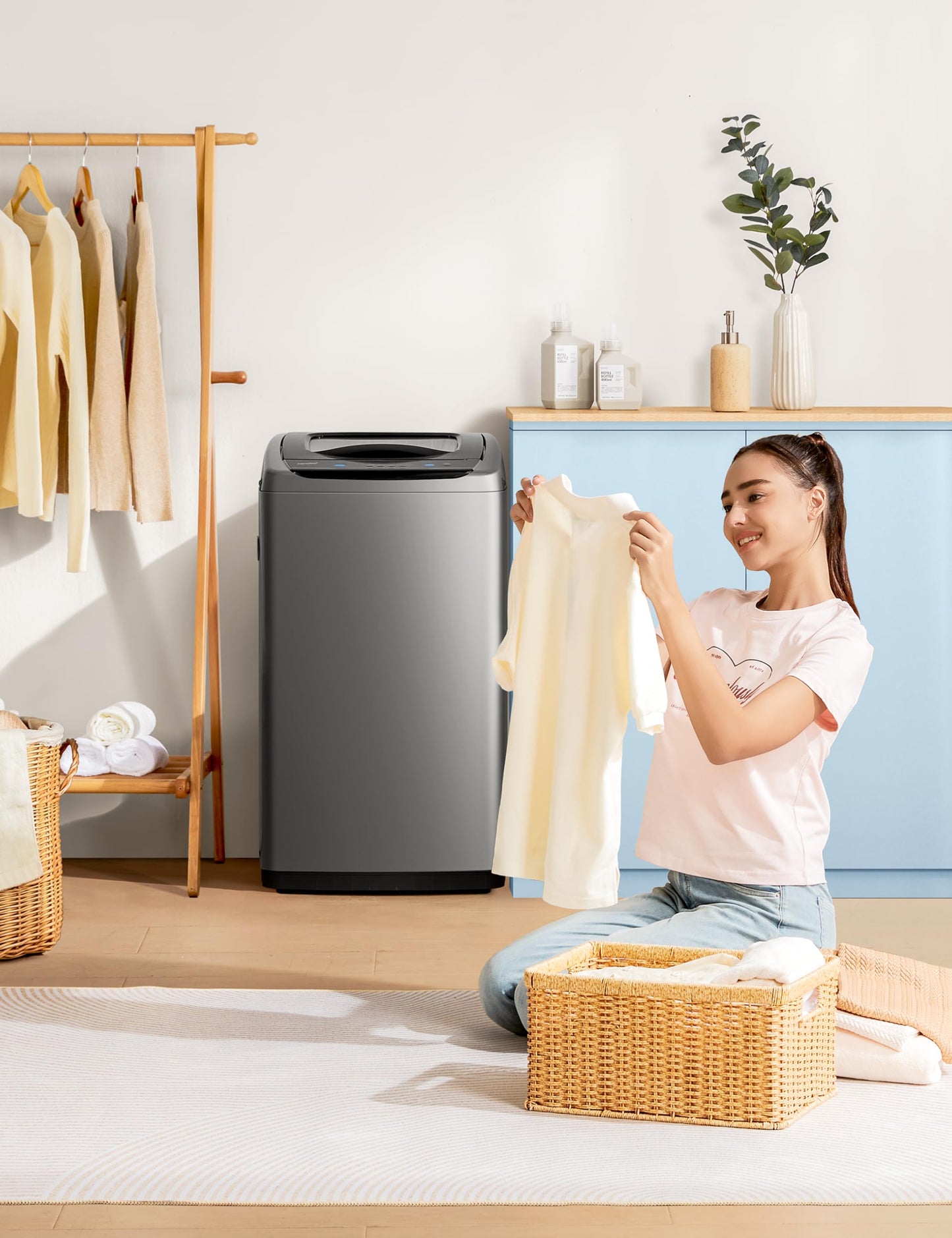 COMFEE' Portable Washing Machine, 0.9 cu.ft Compact Washer With LED Display, 5 Wash Cycles, 2 Built-in Rollers, Space Saving Full-Automatic Washer