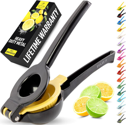 Zulay Kitchen 2-in-1 Lemon Squeezer - Max Extraction Hand Juicer for Easy Citrus Juicing - Black/Yellow