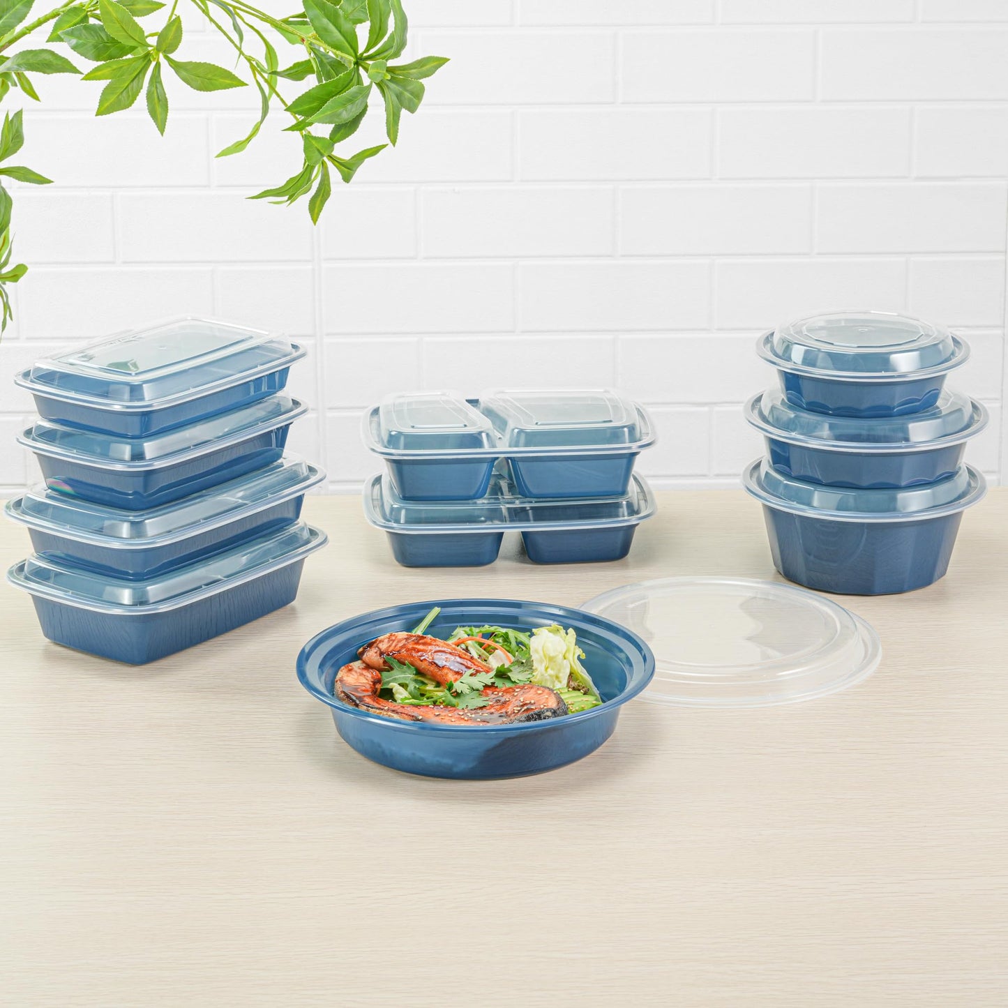 Restaurantware-Asporto 48 Ounce Round Take Out Containers, 100 Food Containers With Lids - Microwavable, Disposable, Midnight Blue Plastic To Go Boxes For Food, No BPA, For Take Out And Delivery