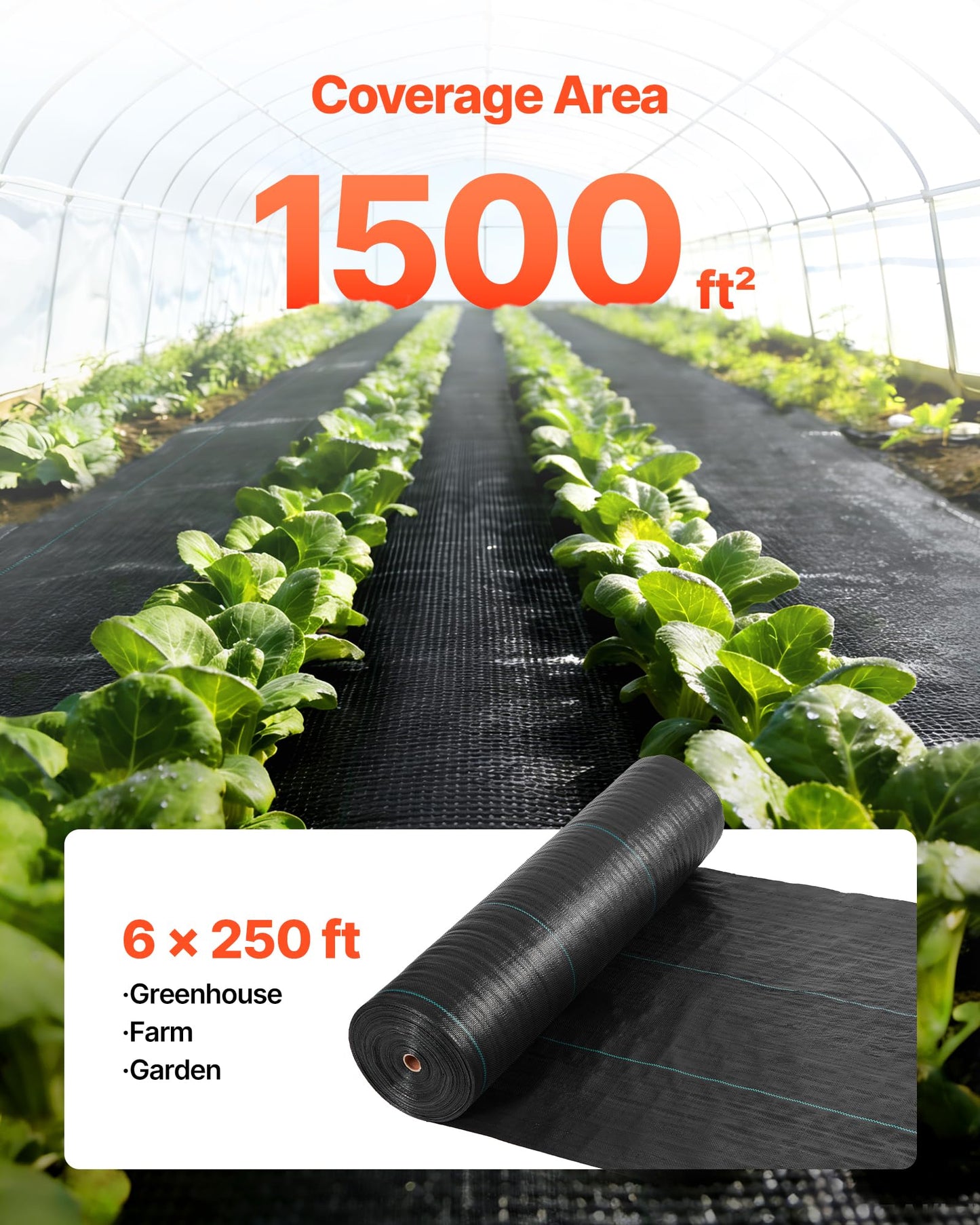 VEVOR Weed Barrier Fabric Heavy Duty, 6x250FT 5oz Landscape Fabric, Woven Weed Blocker Fabrics, Garden Fabrics Weeds Barrier, Weeds Control Ground Cover, Geotextile Webbing, Gardening Mat, Black