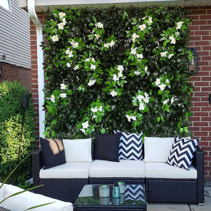 Sumery Expandable Fence Privacy Screen for Balcony Patio Outdoor,Decorative Faux Ivy Fencing Panel,Artificial Hedges (Single Sided Leaves) (2, Branches -White Fowers)