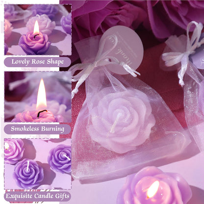 Treela 50 Set Flower Candles Wedding Favor for Guests Mini Purple Rose Shaped Tealight Candles for Return Gift Wedding Birthday Bridal Shower Housewarming Party