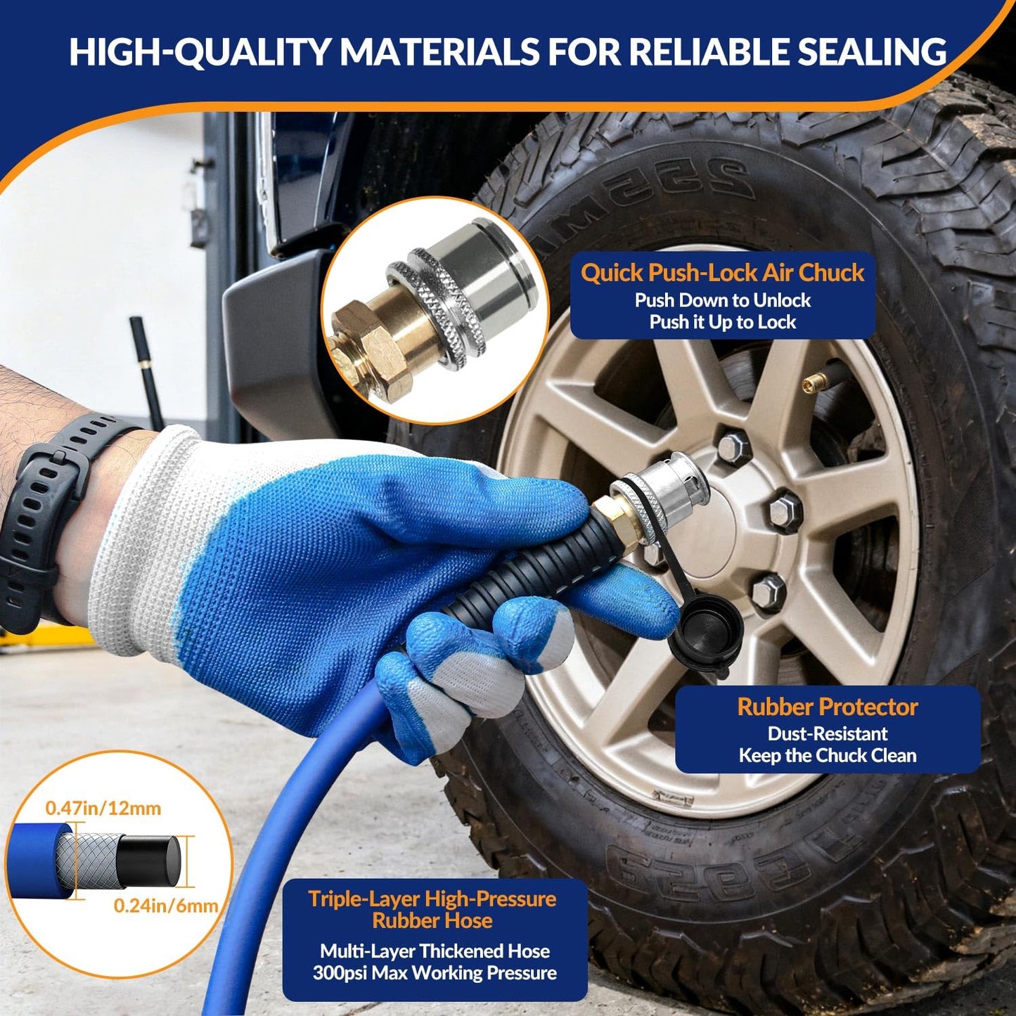 MILADO 4 Tire Inflation System, 4 Way Tire Inflator Deflator with Hard-Shell Storage Case, Off Road Tire Inflator with Gauge, Air Down Tire Deflators Kit for Trucks Jeeps Fits Up to 155" Wheelbase
