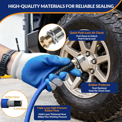 MILADO 4 Tire Inflation System, 4 Tire Inflation Deflation System, 4 Way Tire Inflator, Off Road Tire Inflator with Gauge, Air Down Tire Deflators Kit for Trucks Jeeps Fits Up to 155" Wheelbase