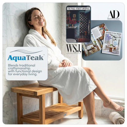 AquaTeak The Original 36" Spa Teak Shower Bench - Shower Stool with Storage Shelf for Bathroom - Durable Water Resistant Shower Chair - Shaving Foot Rest - Indoor & Outdoor Use