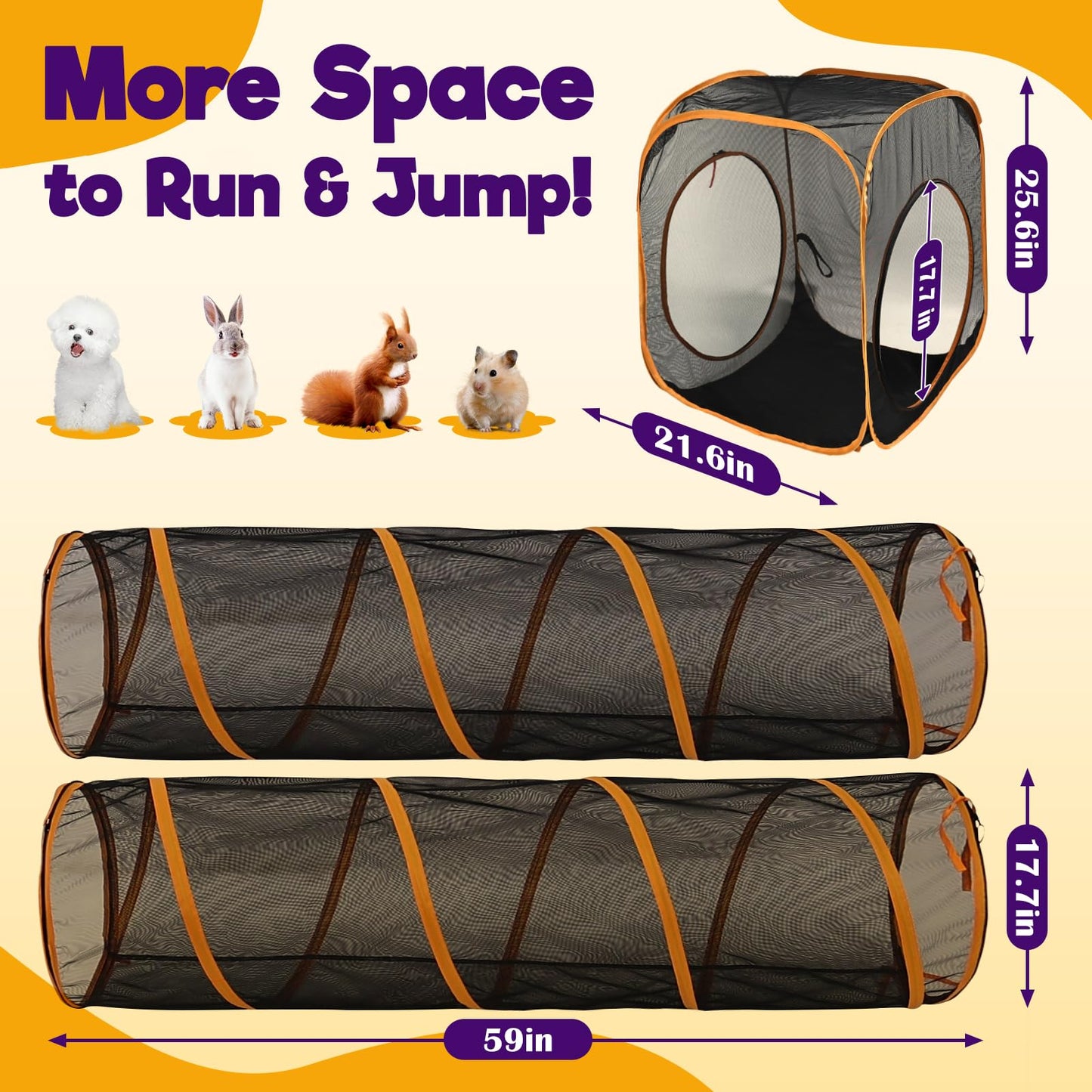 2-Tier Cat Catio with Tunnel, Outdoor Catio Cat Enclosure, Portable Cat Playpen for Indoor Outdoor Use, Breathable Mesh, Foldable Travel Cat Cage for Cats, Kittens