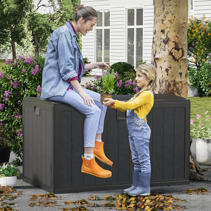 IDEALHOUSE 130 Gallon Resin Deck Box, Waterproof Outdoor Storage Box with Lockable Lid & UV Resistant, Patio Furniture Cushion Storage Container for Garden, Backyard, Poolside (Black)