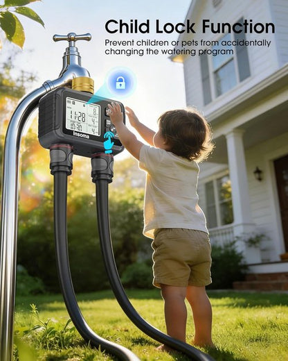 Insoma Water Timer - 2-Zone Brass Inlet & Outlet Hose Timer for Garden | Auto/Manual/Rain Delay Modes