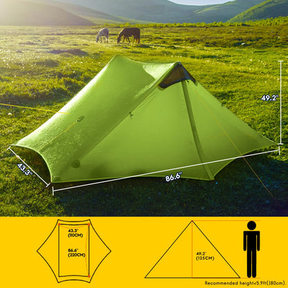 LANSHAN Ultralight Tent 3-Season Waterproof Backpacking Tent for 2 Person Camping, Climbing, Hiking, Travelling, Mountaineering, 2-Person, Green