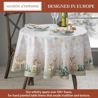 Maison d' Hermine Table Cloth Round Table 100% Cotton 63 Inches Fall Tablecloth Reusable Everyday Use for Thanksgiving Christmas Decorations Dining Farmhouse Party (Deer in The Woods)