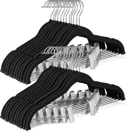 HOUSE DAY Velvet Skirt Hangers - 24 Pack Black Velvet Non-Slip Clips for Space-Saving Storage