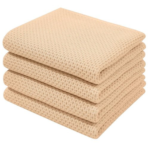 Homaxy 100% Cotton Waffle Weave Kitchen Dish Towels, Ultra Soft Absorbent Quick Drying Cleaning Towel, 13 x 28 Inches, 4-Pack, Apricot