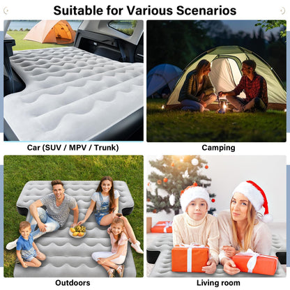 Coverado SUV Air Mattress, Thickened Flocked-Top Car Air Mattress with Wireless Built-in Pump, Pillows, Patch Kit & Carry Bag, Quick&Easy Set Up, SUV Mattress Camping Bed Universal fit for Most Cars