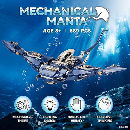 Devil Fish Building Set for Adults Sea Ocean Animals Model Toys with Light Compatible with Lego Fish Ideas Fish Toys with Display Stand for Office Home Decor for Boys Girls 8-14