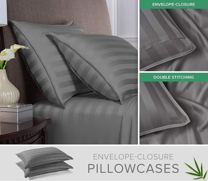 Pure Bamboo Queen Sheets - Luxuriously Soft 100% Organic Viscose Bed Sheet Set | Cooling Jacquard Stone