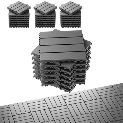EchoDeck Interlocking Deck Tiles,44 Pack Patio Tiles Outdoor Interlocking All Weather,Patio Deck Tiles,12"x12",Woodgrain,Sturdy Base,Highly Durable,Stylish,Non-Slip,Faster-Drying,Efficient,Dark Grey