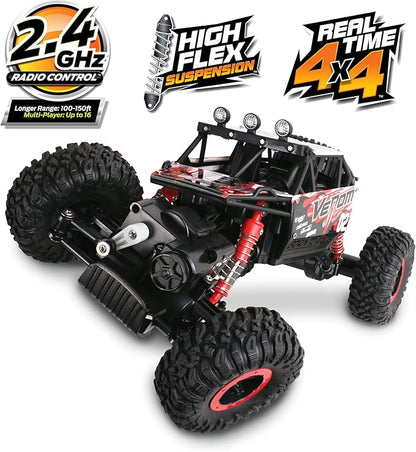 NKOK Mean Machines 1:16 2.4GHz RC Rock Crawler Venom (Red) Designed for Rough Terrain Climbing Pistol Grip Full Function Controller Powerful Motor