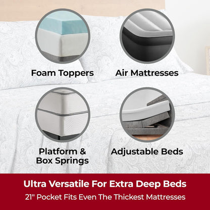 Mellanni Extra Deep Queen Sheets | 4-Piece Hotel Luxury Bedding Set - Ultra Soft, Cooling, Stain Resistant (Paisley Gray)