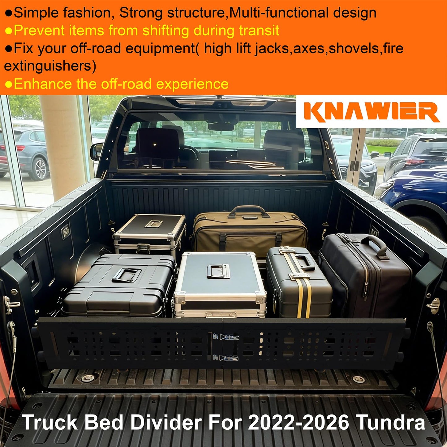 KNAWIER Truck Bed Cargo Divider for 2022-2026 Tundra, Foldable Black Molle Panels,Adjustable Truck Organizer Replacement,No Drilling