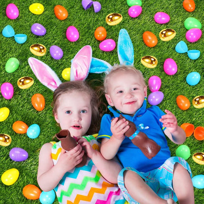NEWBEA 288 Easter Eggs -2.36" Bright Colors Plastic Easter Eggs Empty Include 18 Golden Eggs Perfect for Eggs Hunt, Easter Basket Stuffers, Party Favors