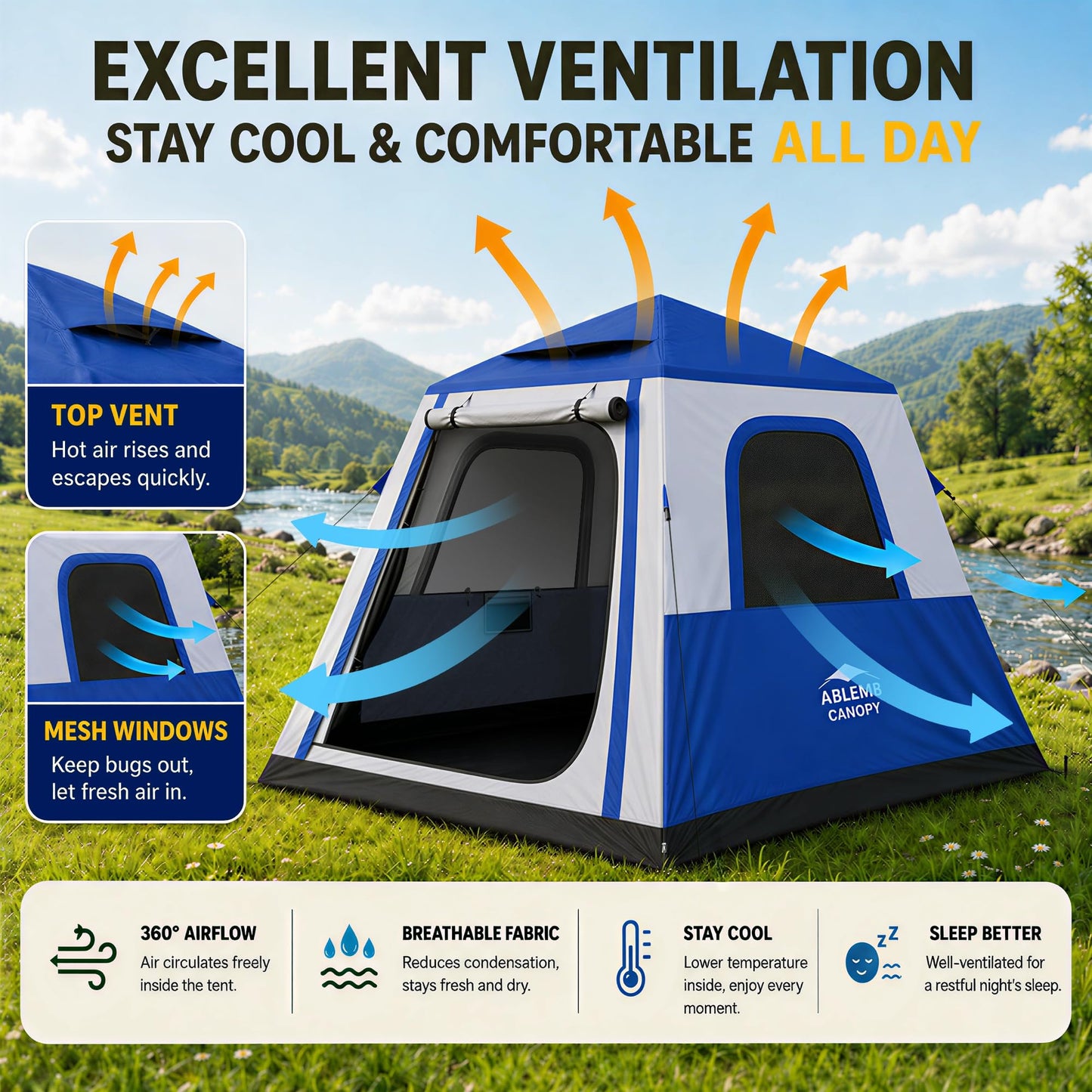 Inflatable Tents for Camping 2-4 Person, Air Tents Easy Set Up, Blow Up Tent House with Awning Pump Waterproof Portable for Adults Outdoor Camping