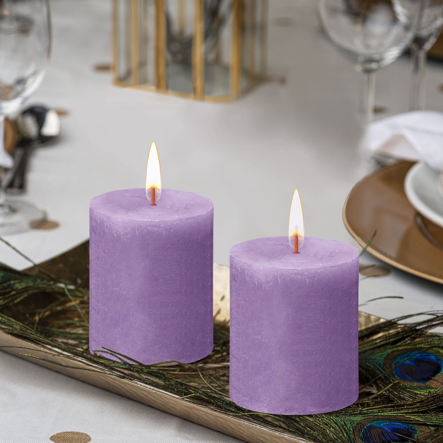 BOLSIUS 4 Pack Vibrant Violet (Purple) Rustic Pillar Candles - 2.75 X 3.25 inches - Premium European Quality - Includes Natural Plant-Based Wax - Unscented Dripless Smokeless 35 Hour Party Candles