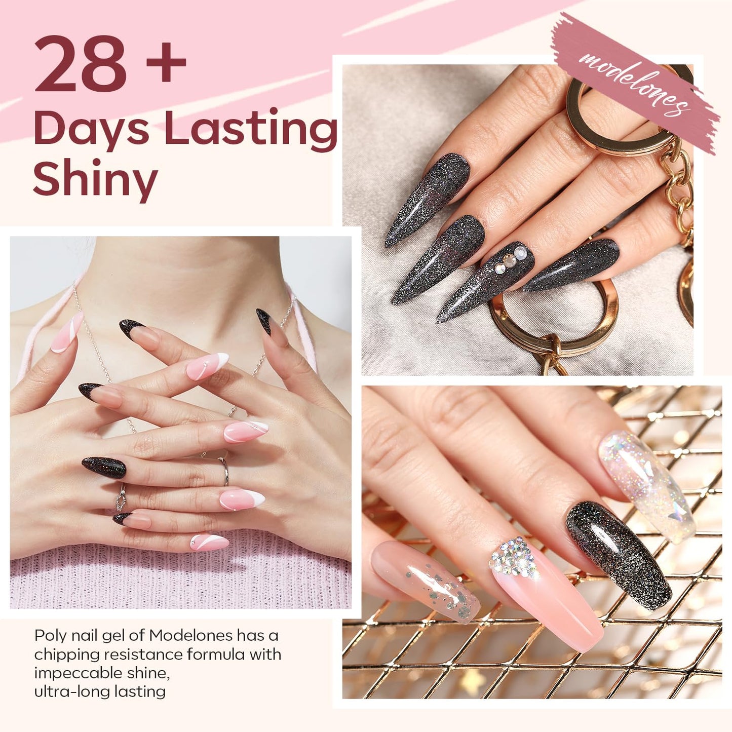 modelones Poly Gel Nail Kit 6 Colors with 8 W Nail Lamp Extension Gel Kit Jelly Milky White Pink Nude Complete Tools Beginner Thickening Solutions DIY at Home for Women