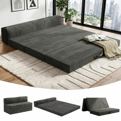 JUIKURY 5 in 1 Foldable Floor Sofa Bed, Tri-Fold Memory Foam Futon Mattress, Convertible Sleeper Couch Guest Bed, Portable Fold Out Sofa Couch for Living Room Apartment Office Guest Room