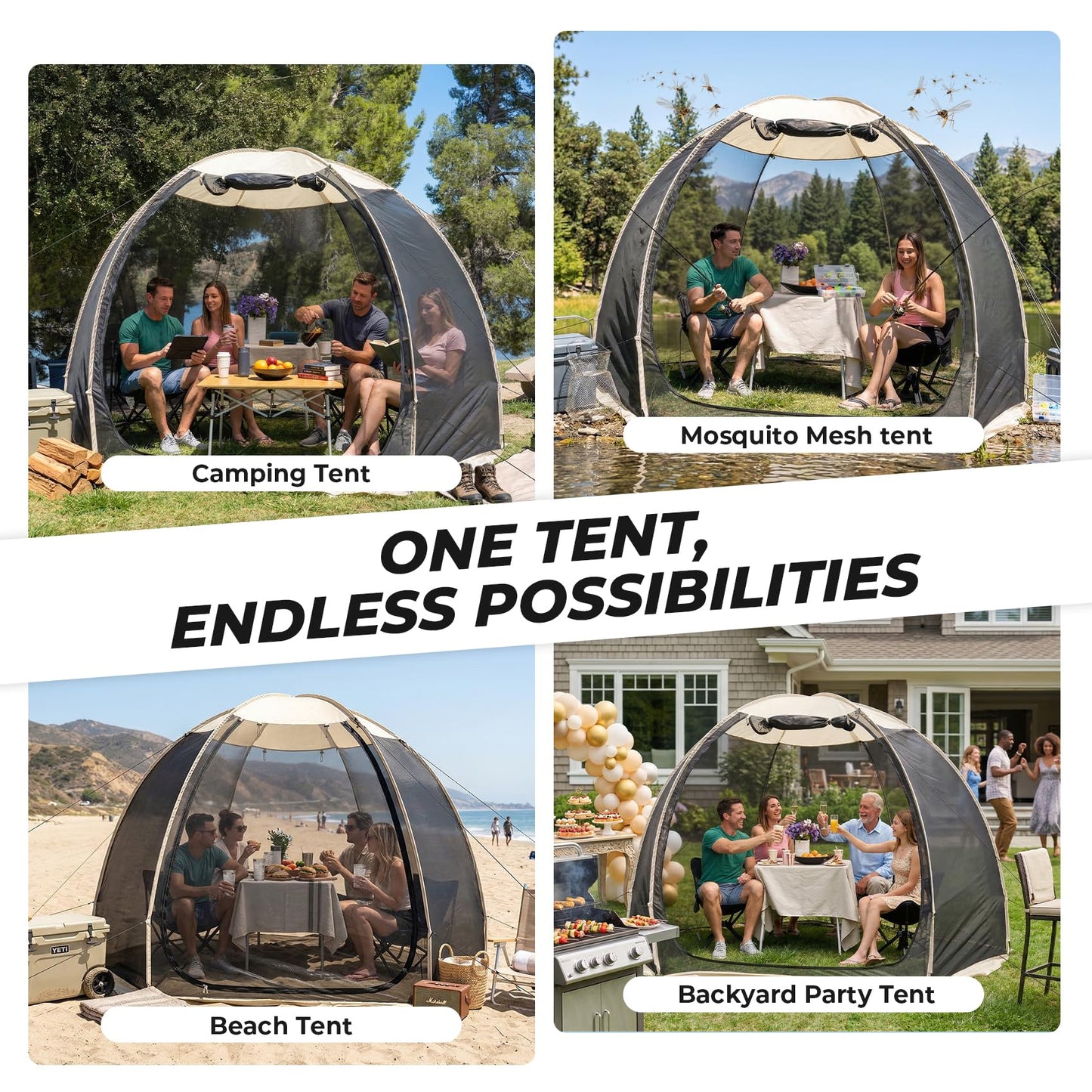 Alvantor® Screen House Mesh Tent, 10 x10 FT Pop Up Outdoor Gazebo with Sun Shade Mosquito Net for Backyard Garden, Beige