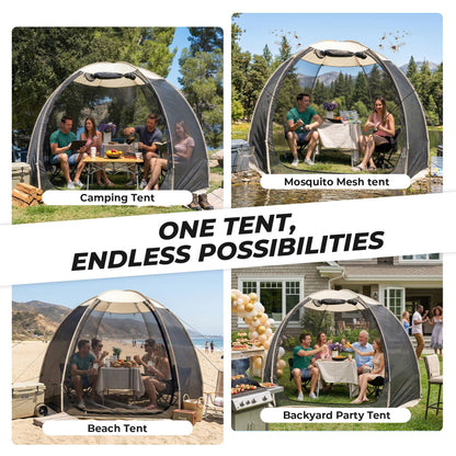 Alvantor® Screen House Mesh Tent, 10 x10 FT Pop Up Outdoor Gazebo with Sun Shade Mosquito Net for Backyard Garden, Beige