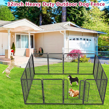 Jhsomdr Dog Playpen, 32inch 10 Panels Outdoor Dog Fence Indoor Dog Pen Anti-Rust Pet Puppy Pen Dog Exercise Pen with Lock for Medium Small Dogs, Portable Pet Fence for Yard RV Camping