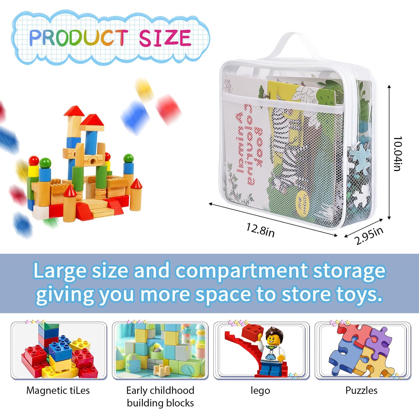 Large Kids Toy Storage Bag - Durable Waterproof Foldable Organizer, Portable Playroom Cleanup Solution for Toys, Books, Art Supplies (Eco-Friendly Material, White