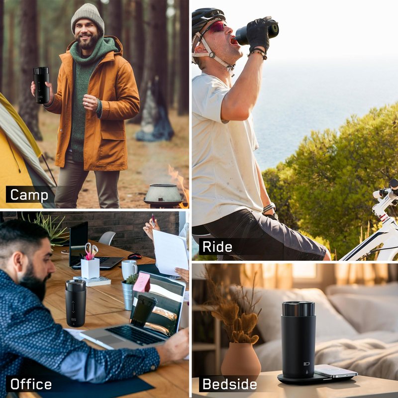 LEGARDLILIU Temperature Control Heated Coffee Mug Smart Self Heating Travel Mug 12 Oz App Controlled Warmer Mug 4-10 Hour LED Display Keep Coffee Hot Fast Wireless Charger Base Dull Black