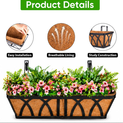 HKZ Deck Balcony Railing Planter Window Boxes - 3 Pack 24 Inch Planter Box, Balcony Planters Railing Hanging, Window Boxes Outdoor Fence Planters