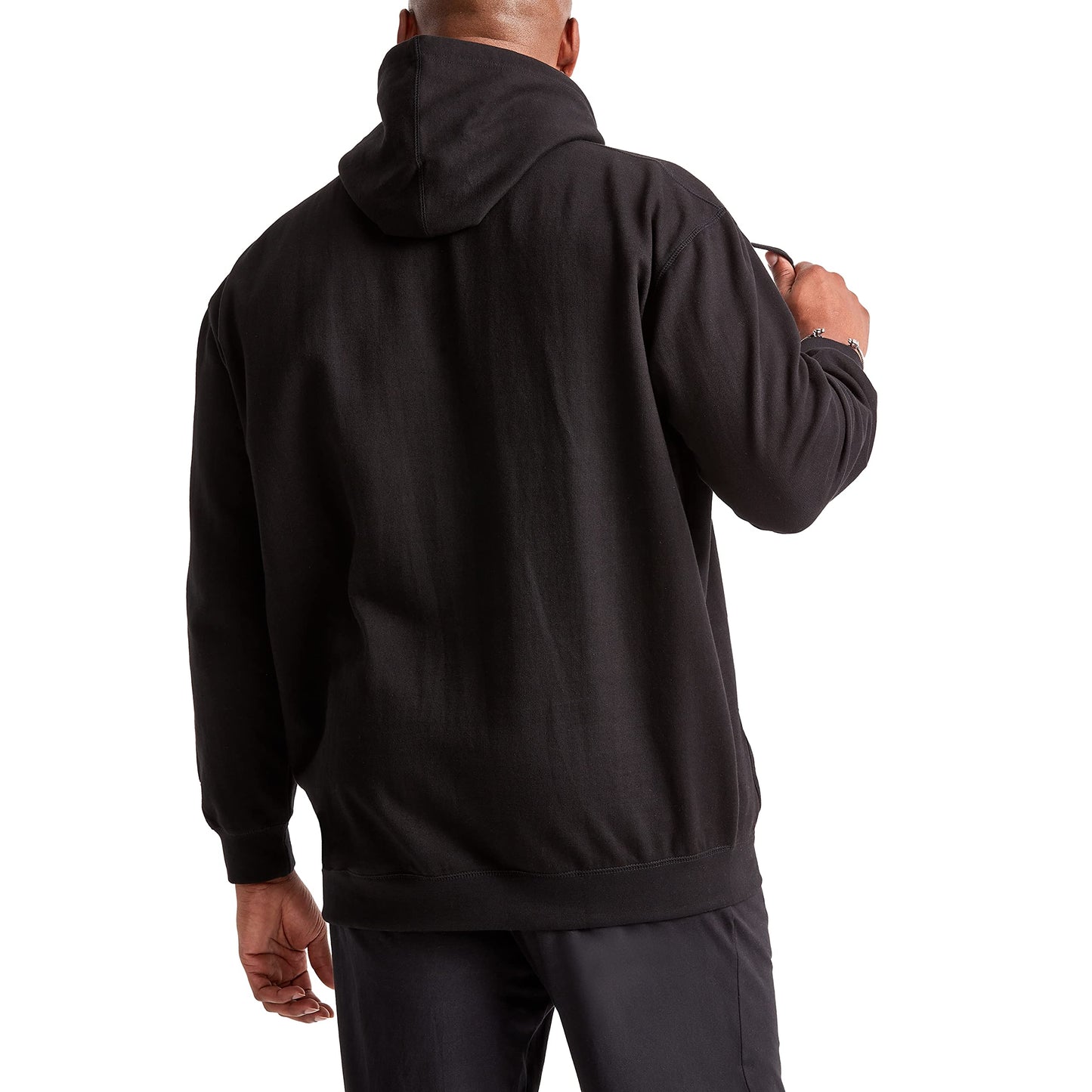 Champion Men's Pullover Fleece Hoodie, Standard Fit, Midweight, Available in Regular and Big & Tall, Black-Classic Script Logo, Medium