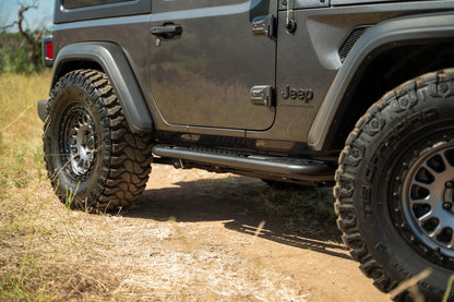 DV8 OE Plus Side Steps for 2018-2026 2-Door Jeep Wrangler JL | Gripped Top Plates to Prevent Slippage | Multi-Mount Design for Stability | Fully Bolt-On | Micro-Texture Black Powder Coat Finish