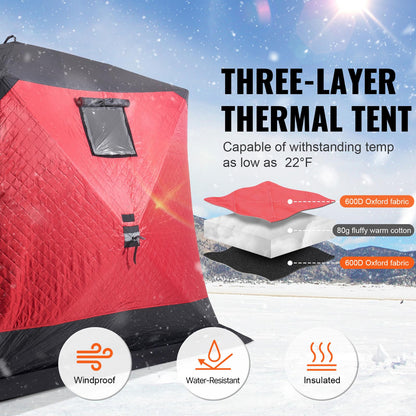 VEVOR Pop Up Ice Fishing Tent, 4-6 Person Large Insulated Shelter, 87x79x78 50sq ft Fishing Area, Portable Hub-Style Shanty for Winter, Ice Cube with Anchors, Ropes, Carrying Bag
