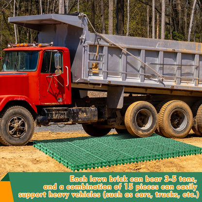 Wesnoy 15 Pcs 15.7 x 15.7 in Heavy Duty Ground Protection Mats Drive on Lawn Grid, Heavyweight Drain Interlocking Non-Slip Floor Mat, 6613 lb Load for Gravel Grid Permeable Pavers (Green)
