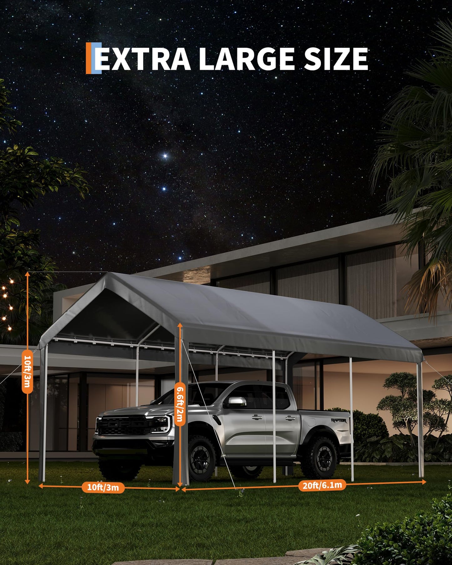 10x20 Ft Heavy Duty Carport, Gray - All-Season Waterproof UV-Resistant Canopy, Portable Garage Boat Shelter Party Tent for SUV, Truck, Outdoor Events