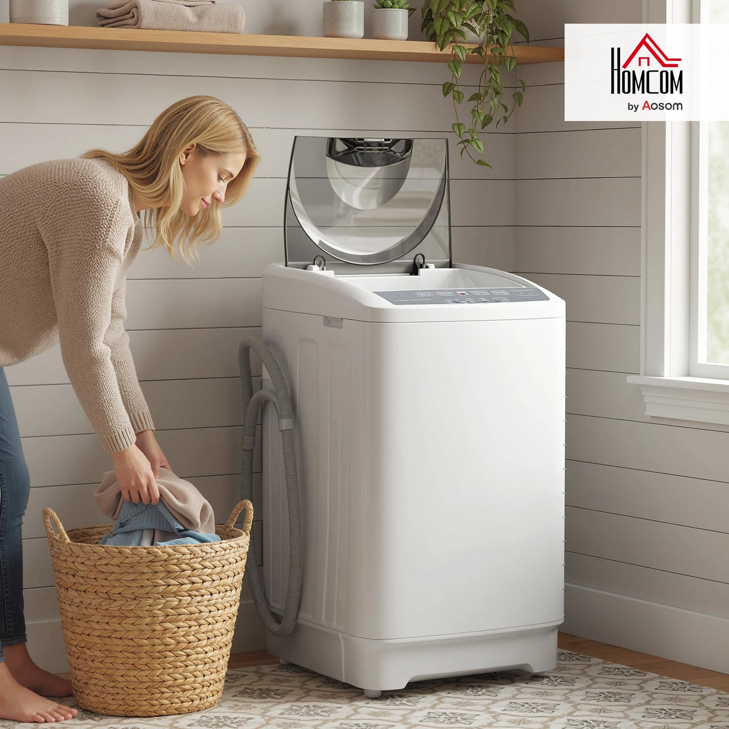 HOMCOM Portable Washing Machine, 1.3 Cu. Ft. Compact Washer with 8 Programs, 6 Water Levels, LED Display, Child Lock, Drain Pump, 9.9lb Full Automatic Washing Machine for Apartments, Dorms, RVs, White