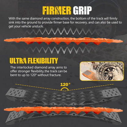 BUNKER INDUST Offroad Traction Board with Jack Base,Pair 47.24"L x 14"W Recovery Track Tire Traction Mat -Orange Sand,Mud,Snow Ramps (Replaceable Dual Colors Teeth/Rugged Steel Plate) Gen 11th