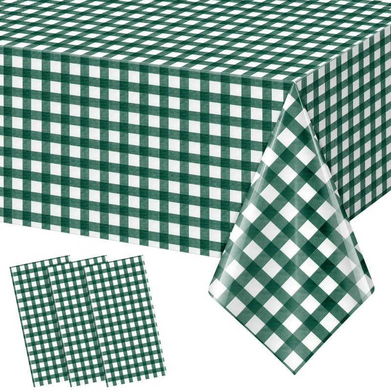 YIDAKO 3pcs 54X108inch Dark Green Checkered Tablecloth,Green Gingham Tablecloths Buffalo Plaid Disposable Plastic Table Covers for Birthday Baby Shower Bridal Wedding Party Birthday Decorations